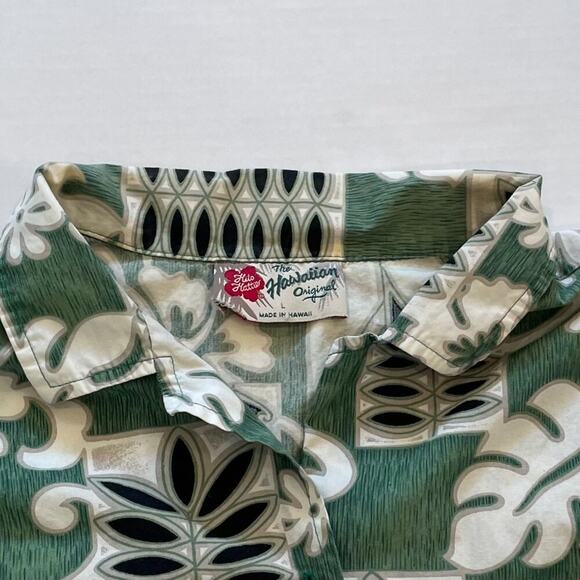 VTG Hilo Hattie Short Sleeve Green Tropical Print Hawaiian Button Down Shirt, L - Picture 3 of 11